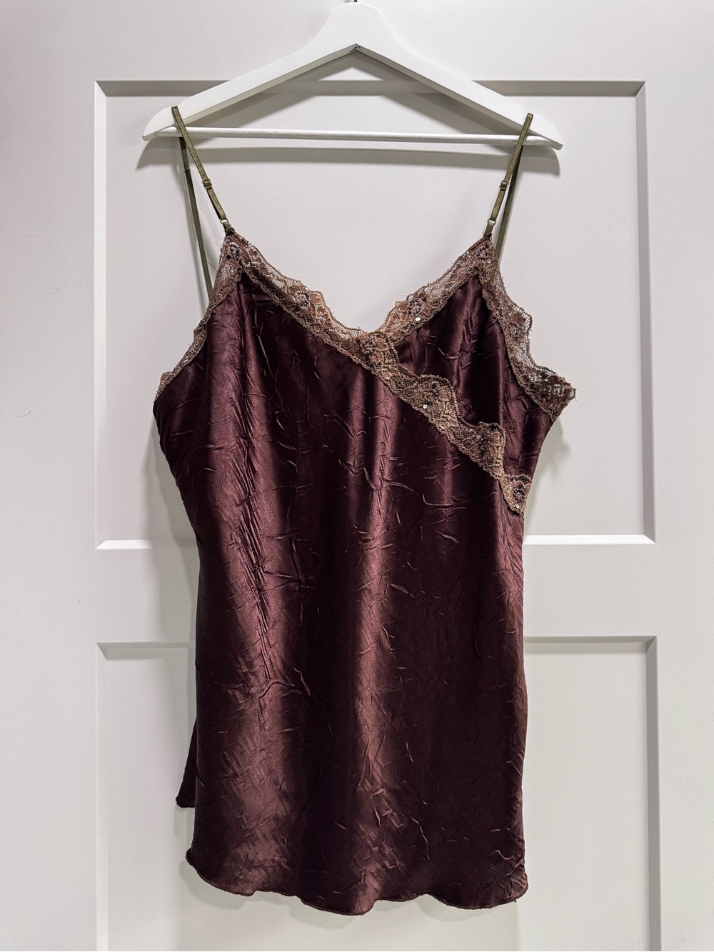 Tovia Vintage Crinkle Satin Fairy Beaded Lace Trim Cami